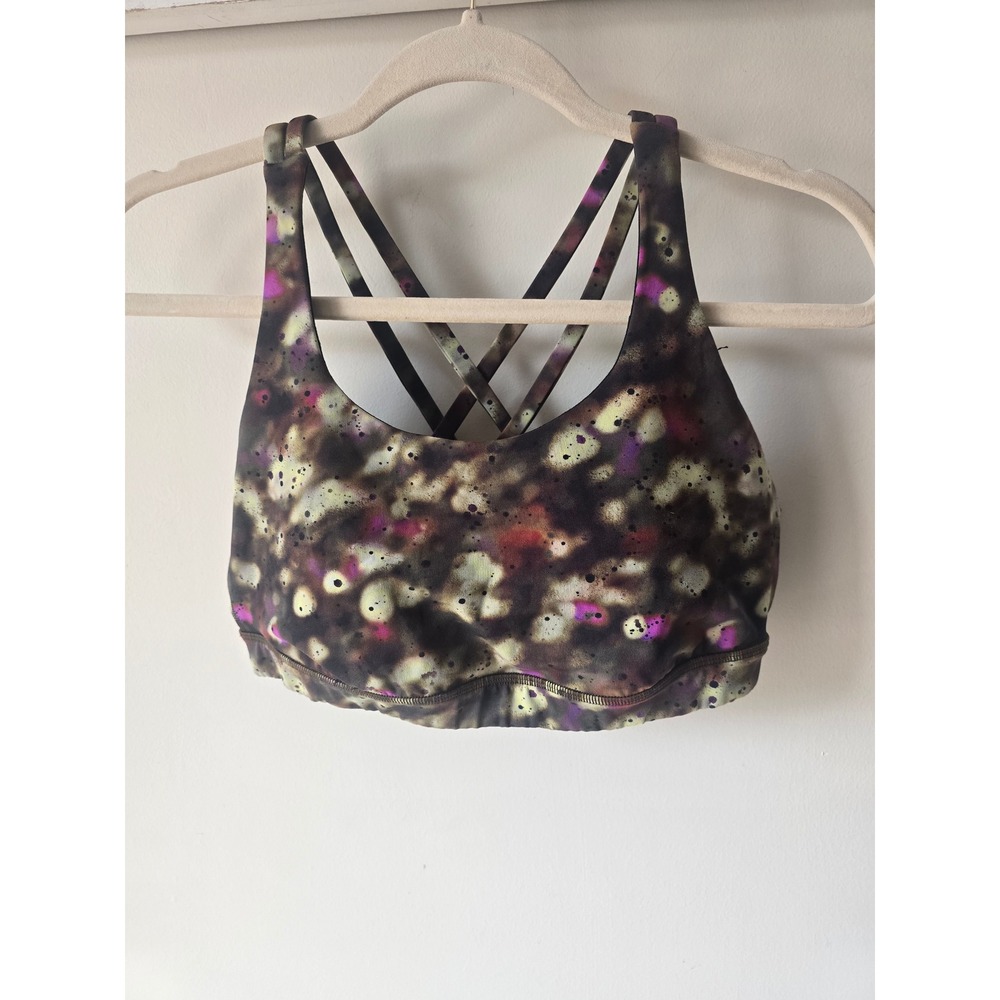 Lululemon Energy Bra Size 10 Multi Color Abstract Splatter Strappy Sports Bra
